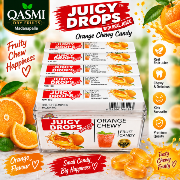 Juicy Drops Orange Chewy Candy | 1 Box – 30 Pcs | Orange Flavour