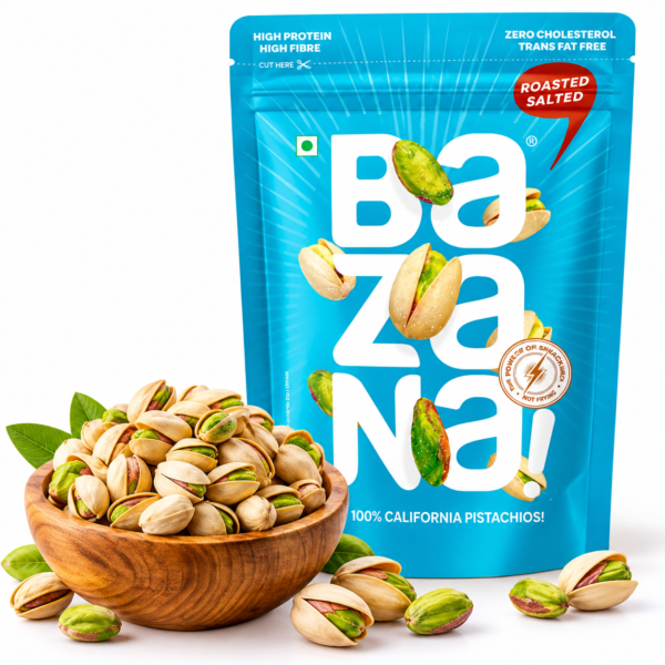 Bazana Premium Roasted & Salted Californian Pistachios, 250gm| Perfectly Roasted Savory Nuts | Pista with Shell | Crunchy, Protein-Rich Healthy Snacks