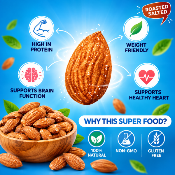 Bazana Premium Roasted Salted Almonds/Badam, 250g | Perfectly Roasted Savory Nuts | Crunchy, Protein-Rich Healthy Snacks